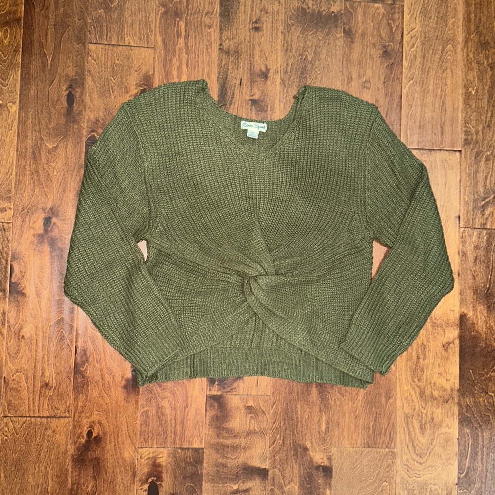 Caren Sport Green Criss Cross Front Detail Knit Sweater Sz 3x